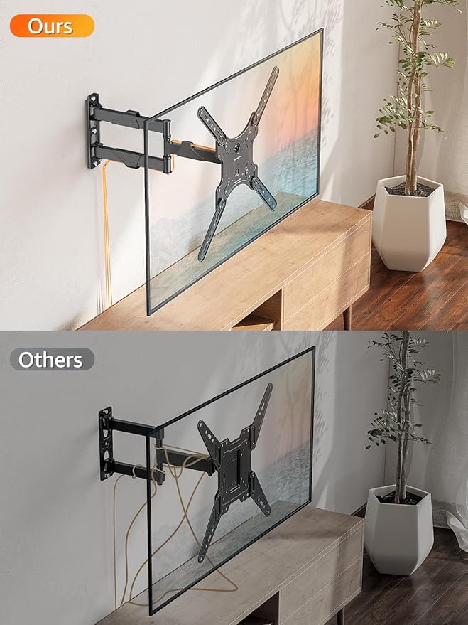 ELIVED TV Wall Mount for Most 26-60 Inch TVs, Swivel and Tilt Full Motion TV Mount with Single Stud Perfect Center Design, Wall Mount Bracket Max VESA 400x400mm, Corner Mount Holds up to 77 lbs.