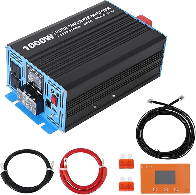 1000W Pure Sine Wave Inverter,1 USB Port 5v/2.1a,LCD Display&Remote Controller for Home, RV, Truck