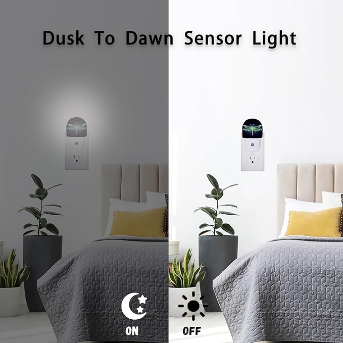 Axxitude Green Dragonfly Night Lights Plug into Wall for Girls Boys Room,Night Light LED Lamp Dusk to Dawn Sensor Round Lamp for Bedroom Bathroom Hallway Home Wall Decor Nightlight