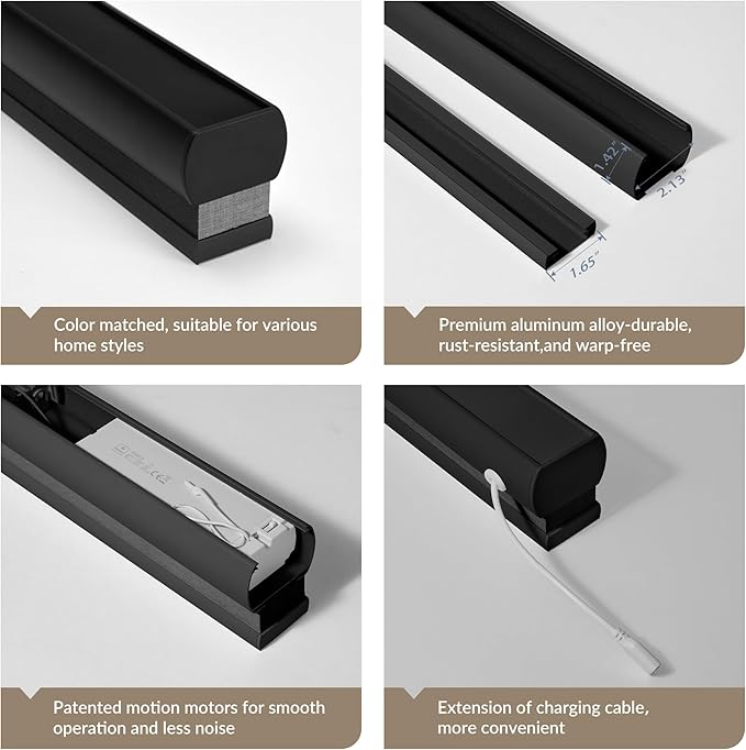 Boolegon Motorized Blinds with Remote, 100% Blackout Smart Blinds, Automatic Cellular Shades for Windows, Rechargeable Electric Honeycomb Shades for Home,Blackout Black,Custom Size
