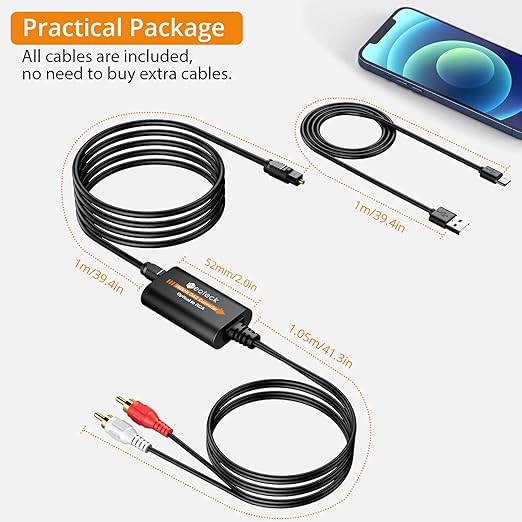 Neoteck 192kHz DAC Converter 7ft/2.1m Optical to RCA Cable SPDIF to RCA Digital to Analog Converter for HDTVs Set-Top Boxes DVD/Blu-Ray Players-Male Output