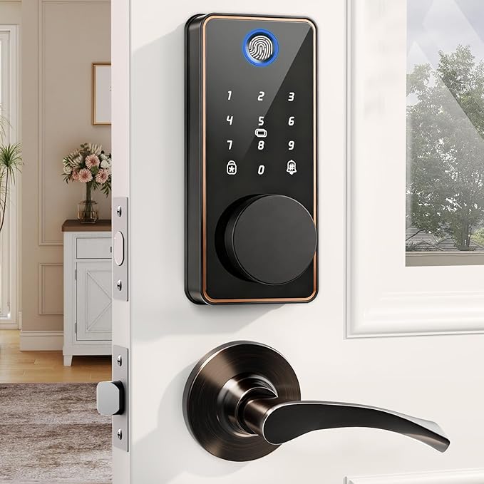 Biquole Keyless Entry Door Lock with 2 Lever Handles, Electronic Keypad Deadbolt, Auto & One Touch Lock,Smart Locks for Front Door, Easy Installation, App Control, Oil Rubbed Bronze