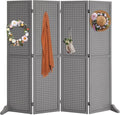 Bonnlo 4 Panel Pegboard Freestanding, 5 FT Portable Display Board Organizer for Craft Show Jewelry, Wooden Folding Privacy Screen Room Divider (with Base, Grey)