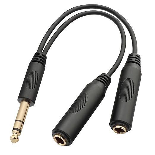 TISINO 6.35mm (1/4 inch) Jack Splitter Cable, 20cm (8 inches), Headphone Splitter Cable, Splitter, Stereo Male to Dual Stereo Female Jack, Compatible with Headphone, Amplifier, Karaoke