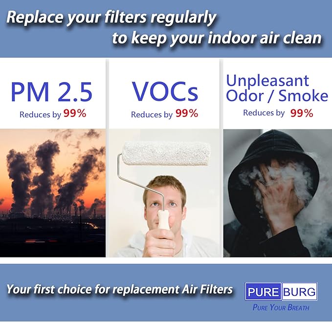 PUREBURG Replacement Filter Compatible with POMORON MJ005H Air Purifier,4-Pack H13 HEPA Activated Carbon 2-in-1 4-Stage Filtration