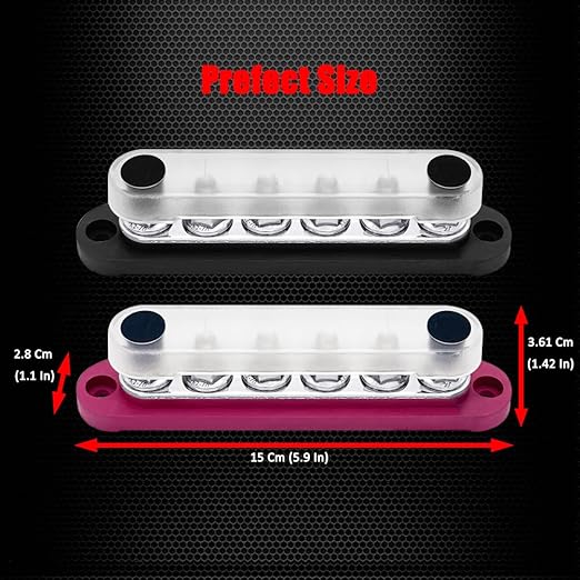 6 x M8 (5/16") Studs Power Distribution Block Bus Bar 12V, Ampper 5.9" HD 200A Marine BusBar Battery Distribution Block W/Cover for Car Boat Solar (Red & Black)