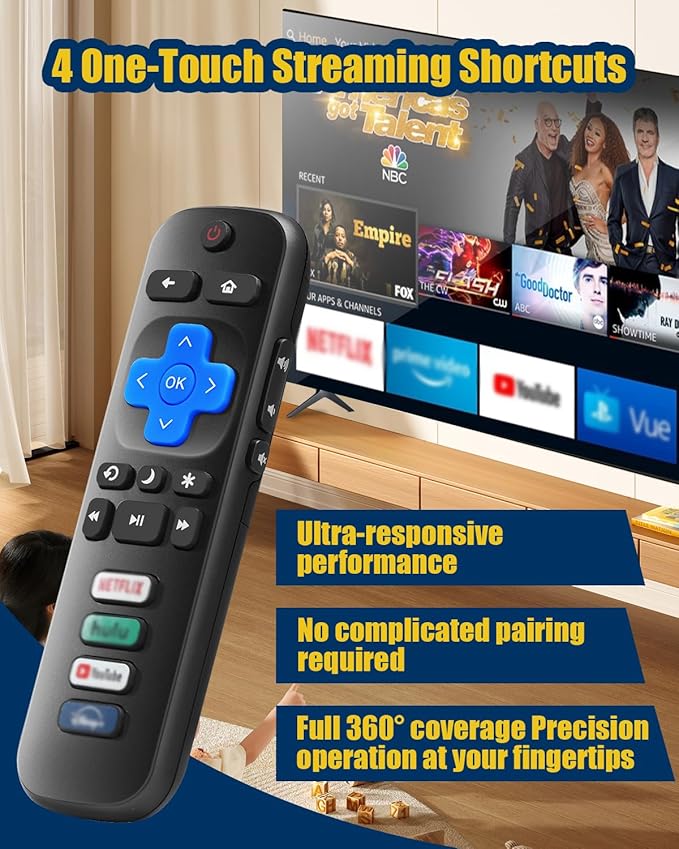 Replacement Remote Control for Roku TV – Compatible with TCL, Hisense, Onn, Philips Roku Smart TVs (Not for Roku Stick or Box)