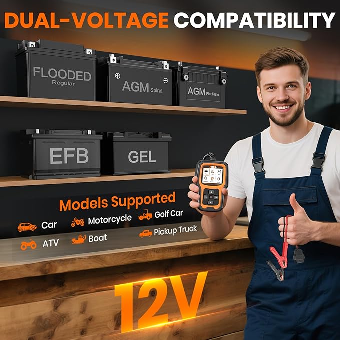 ANCEL AD410 PRO OBD2 Scanner and Battery Tester, 2-in-1 Car Diagnostic Tool, Check Engine Light, EVAP Test, Live Data, 12V Battery Analyzer with Cranking & Charging System Test for Car Motorcycle