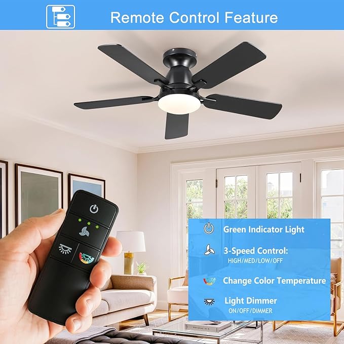 TX028C-S Ceiling Fan Remote Control Replacement for Hampton Bay Home Decorators Collection, 3-Speed Light Dimmer and Color-Changing, 4 Dip Switches Replacement for A25-TX028C-S (Remote Only)