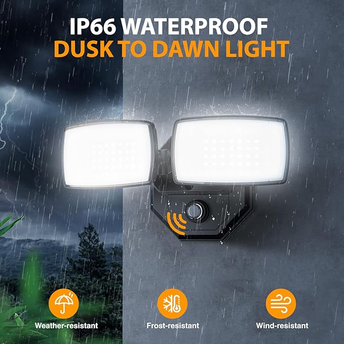 Onforu 32w 3200LM Dusk to Dawn Outdoor Lighting,6500K Dual-Head Flood Light Outdoor with Photocell,IP66 Waterproof Security Lights,2Pack Exterior Daylight off and Night On White Light for Patio Garden