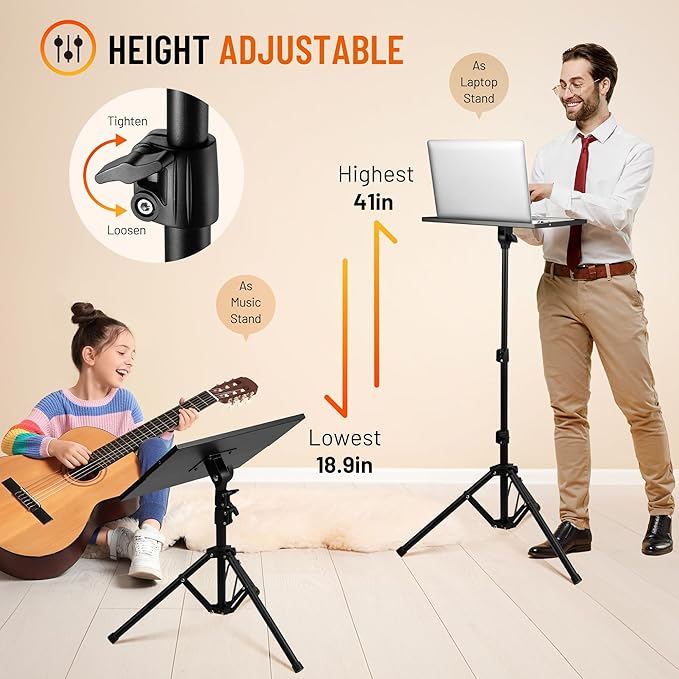 CAHAYA Projector Stand Tripod Foldable: 18.9 to 41 Inch Height Adjustable Projector Tripod Stand 180° Rotatable Thickened Base Multipurpose Laptop Stand Panel Collapsible for Outdoor Office Home Stage