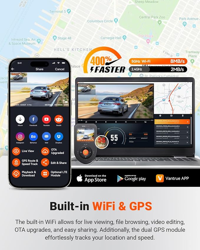 Vantrue S1 Pro AI Dash Cam Front and Rear, Dual 1440P Dash Camera w/2.7K, STARVIS 2, HDR Night Vision, 5G WiFi, 60FPS, GPS, Voice Control,24/7 Parking Mode, Support 1TB Max