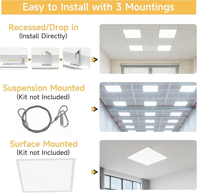 2 Pack 2x4 LED Flat Panel Light Drop Ceiling Office Fixture,Surface Mount Drop Ceiling Fixture,9576LM, 30W/40W/50W/60W/72W Selectable,3000K/3500K/4000K/5000K/6500K 5CCT,Dimmable (0-10V),ETL Listed