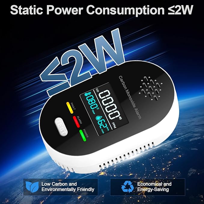 Carbon Monoxide Detector Plug in Wall, 3-in-1 CO Detector with Temperature Humidity Sensor, Portable Carbon Monoxide Detectors Easy to Read & Install, for Home/Office/Hotel/Travel/RV