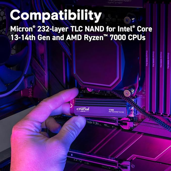 Crucial T705 PCIe Gen5 NVMe 4TB SSD with Heatsink, Up to 14,100MB/s, TLC NAND, Laptop & Desktop (PC) Compatible, for Creatives and Hardcore Gamers, Solid State Drive, 1Mo Adobe CC – CT4000T705SSD5