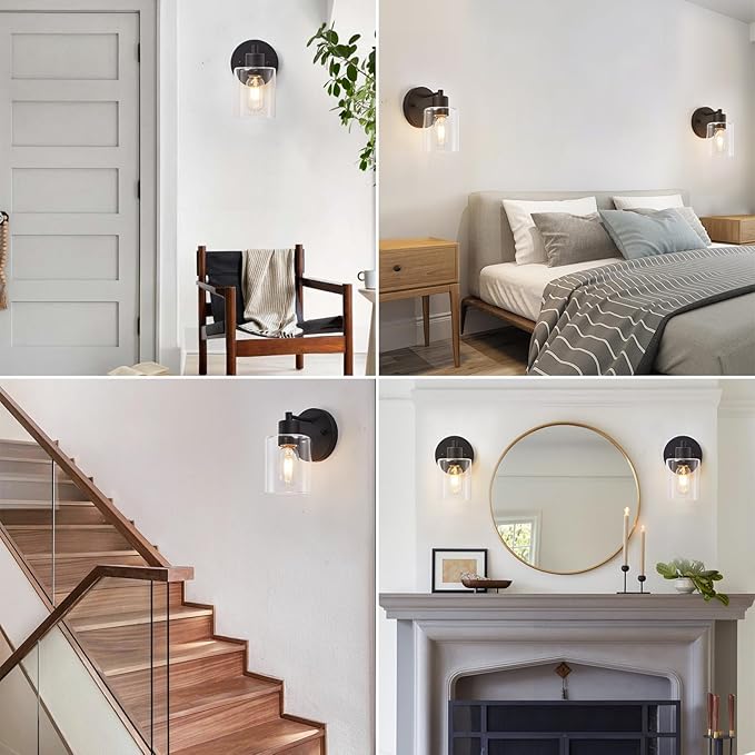 SOPEAS Wall Sconces for Bathroom, Modern Vanity Light Fixtures, Black Wall Mount Lighting Lanterns, Farmhouse Wall Lights with Clear Glass Shade for Bedroom Living Room Mirror Hallway Kitchen（2PACK）