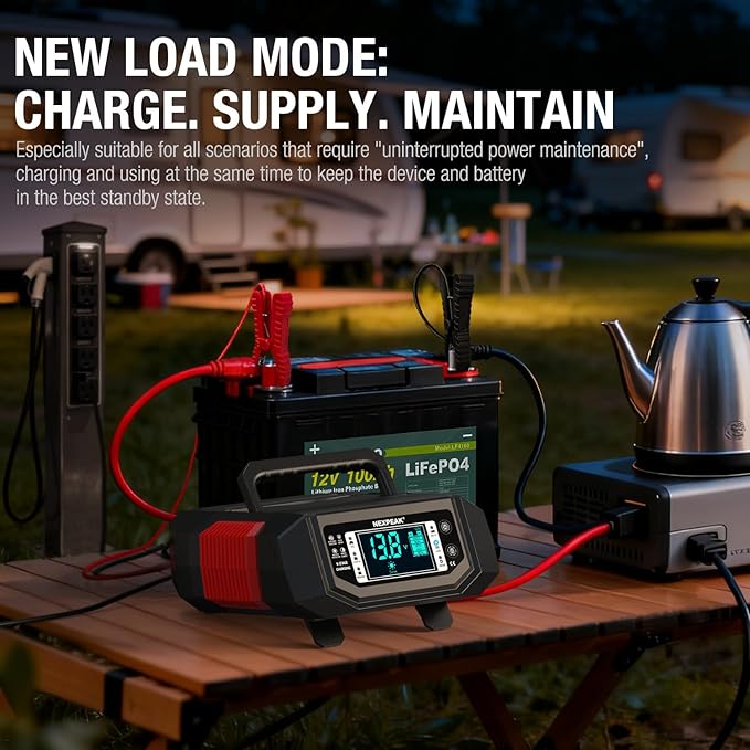 NEXPEAK 1-20A Battery Charger, Trickle Charger Car Battery Charger 12V 24V LiFePO4 Lead Acid Smart Battery Maintainer with Adjustable Current for Car Truck Lawn Mower Boat Marine