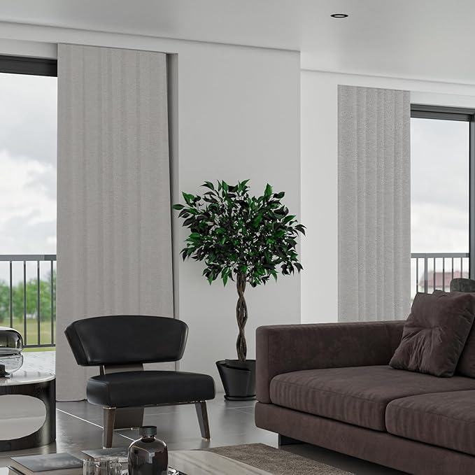 SmartWings Automatic Curtain Opener with Drapery, Motorized Vertical Blinds with Remote, Electric Closet Doors Sliding Panels Compatible with Alexa Google Homekit, 90% Blackout Sierra Grey