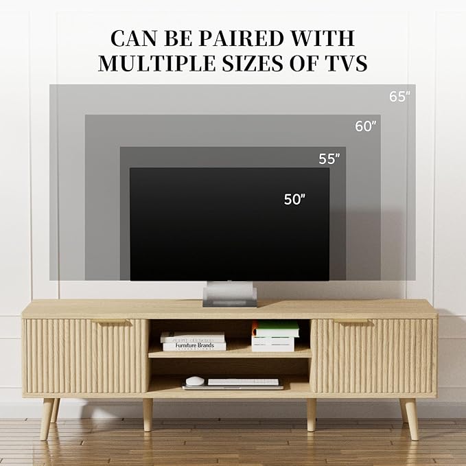 SHGJ&SOFT Storable TV Stand 65 Inch,Mid Century Modern TV Console Two Cabinet Doors with Open Partition in The Middleby by Wooden for Living Room,Bedroom. (Wooden, 1PC)
