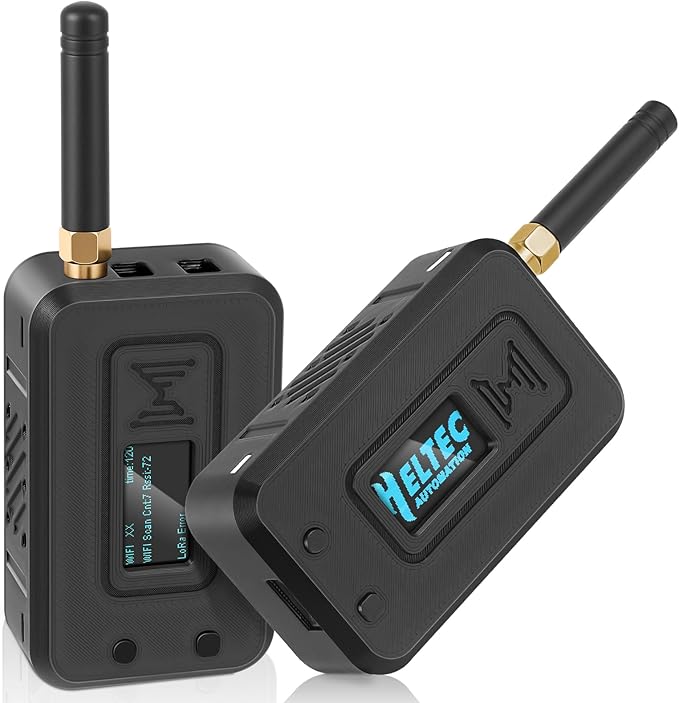 Meshnology 2 Set ESP32 Lo Ra V3 Module Board with 915 MHz Antenna + 3000mAh Battery + Case - WiFi Blue Tooth SX1262 CP2102 0.96” OLED Display Type C for Ar duino Mesh Tastic IoT (N35, Black)