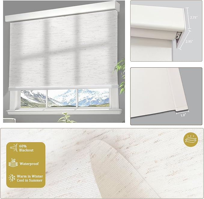 COOLWINDS Motorized Blinds with Remote Cordless Automatic Motorized Shades Custom Blinds for Windows Smart Curtains Compatible with Alexa Google Home(Light Filtering Linen Sandy Beach,W25 x H72in)
