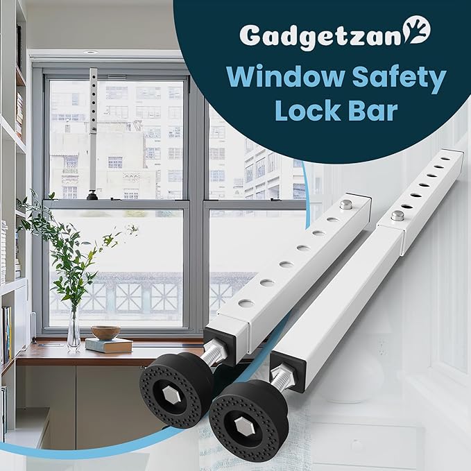 Gadgetzan 4 Pack Window Security Bars Adjustable 11"-18",Portable Short Sliding Window Lock Bar for Child Safety/Anti-Theft,Window safety lock with Rubber Base for Vertical and Horizontal Window-White