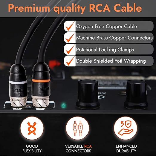 Elite Audio Premium Series 17ft. 2-Channel Car Audio RCA Cable – Double Shielded, Oxygen Free Copper, Noise Reducing Audio Cable for Amplifiers, Subwoofers, Speakers, and Processors – PRM17