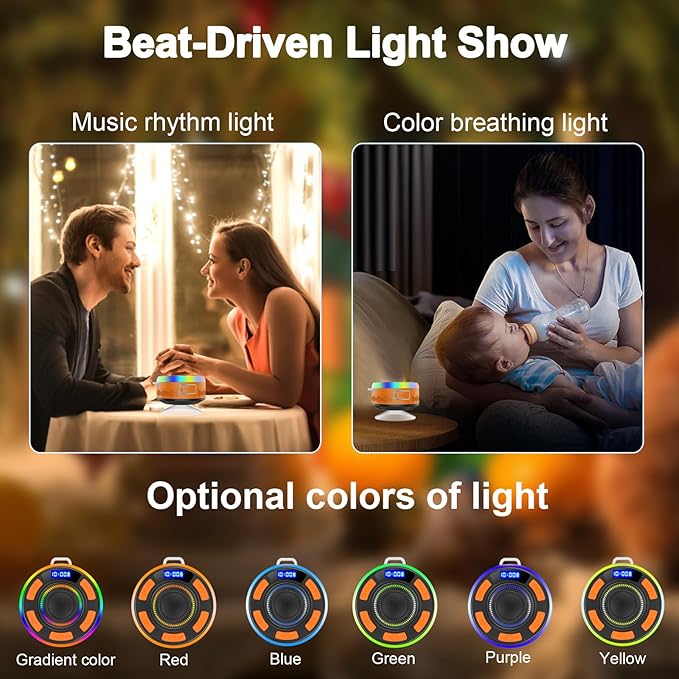 Shower Bluetooth Speaker IPX7 Waterproof, Portable Bluetooth Speakers with Suction Cup and Time Display, Crystal Sound&Bass LED Light 1100mAh, Wireless Shower Speaker for Outdoor/Kayak/Gifts Orange
