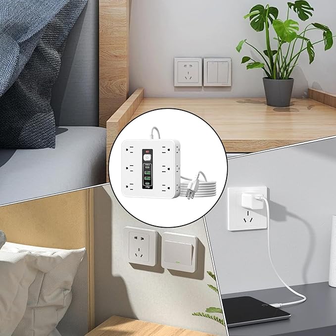 Multi-Outlet Electrical Strip - 16-AC Socket Extension, 50cm Desk Home Dorm Wall with, Safety Surge Protector with Cord, Smart Outlet Strip for TV Phone Refrigerator Kitchen Living Room