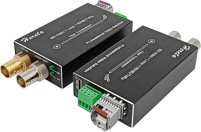 Hereta Mini 3G-SDI Video Extender with SDI Loop Output 1080P 3G-SDI Fiber Converter Extension of Distances Up to 20km Over Single-Mode Optical Transceiver and Tally or Reverse RS485