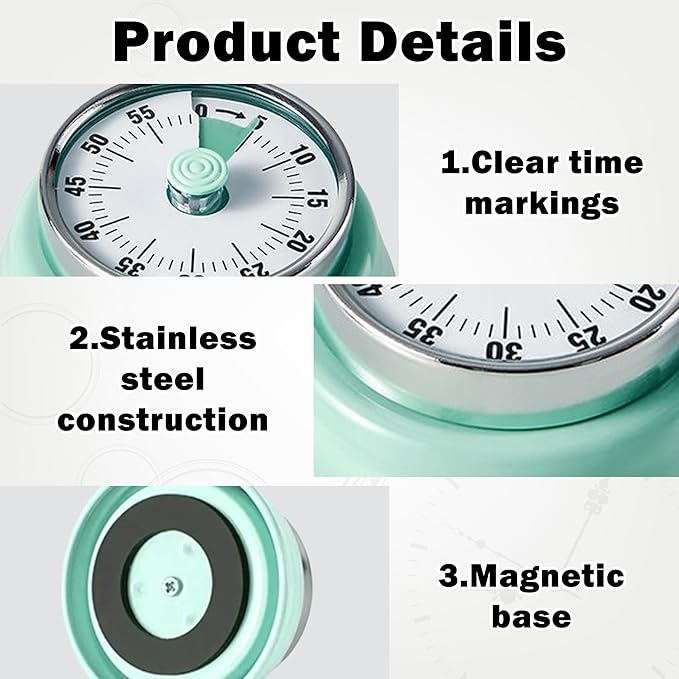 KwonfaiDelil 60-Minute Magnetic Visual Timer, Silent Operation and No Battery Needed, Time Management Tools for Kitchen, Homeschool Desk, Office Meetings & Home Learning Timer (Green)