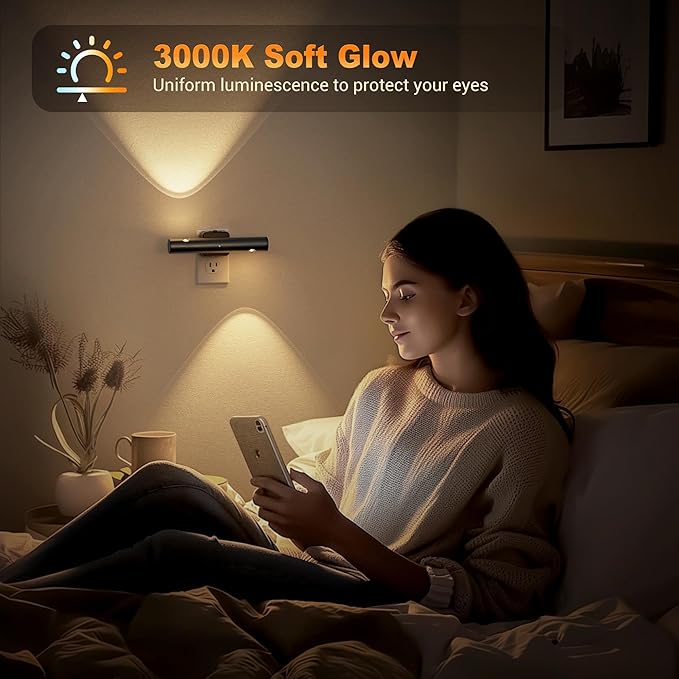 JandCase LED Night Light, Modern Night Lights Plug into Wall, Soft White 3000K,0-100LM Adjustable Brightness with Dusk-to-Dawn Sensor, Dimmable Night Lights for Bathroom, Hallway, Bedroom,Stairway