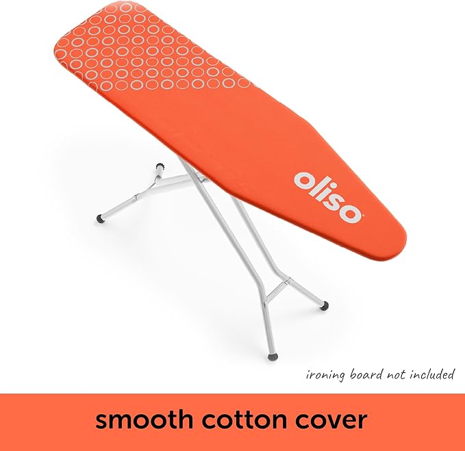 Oliso Ironing Board Cover, Durable 100% Cotton Lined with Professional Grade Felt pad - Fits Standard 54” x 15" Boards, a Wide Elastic Edge, Two Adjustable Straps for Secure Fit (Coral)