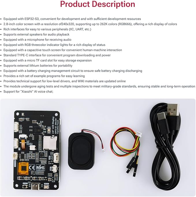 Hosyond ESP32-S3 Touchscreen Module, 2.8" 240x320 IPS LCD EPS32 Display with WiFi Bluetooth Capacitive Touch Screen for Arduino IoT Projects