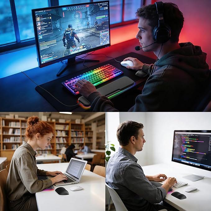 KONDOUND 2-in-1 Heated Wrist Rest Set, Ergonomic Memory Wrist Pad with RGB Lights and Non-Slip Base, Keyboard Mouse Wrist Rest for Computer Laptop Office Work and PC Gaming
