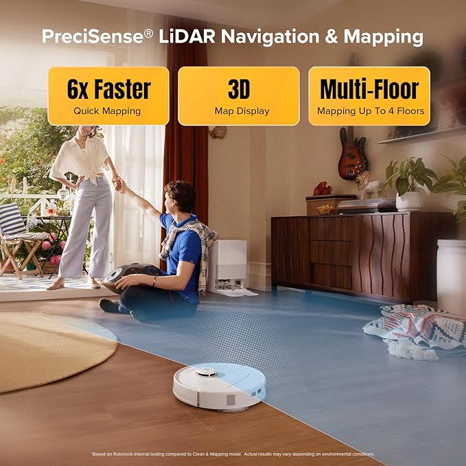 roborock Qrevo S5V Robot Vacuum and Mop, FlexiArm Edge Mopping, 12,000Pa Suction, Dual Zero-Tangle System, Smart Obstacle Avoidance, 10mm Mop Lifting, Auto Mop Washing&Drying, Self-Emptying&Refilling