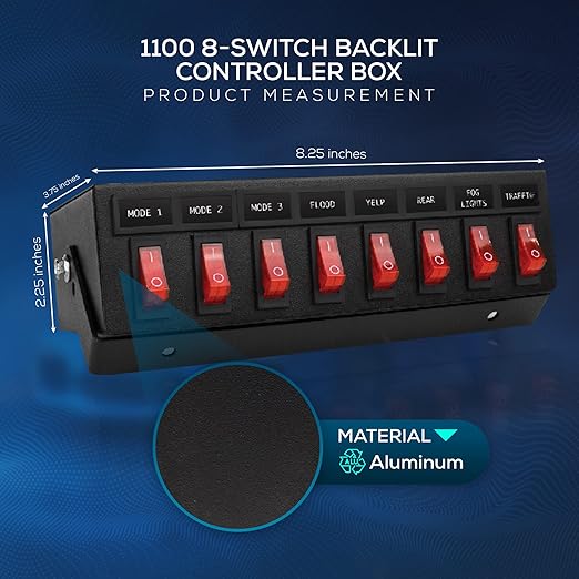 Ultra Bright Lightz 1100 8-Switch Backlit Controller Box | Emergency Vehicle Strobe Warning Lights | Siren | Speaker