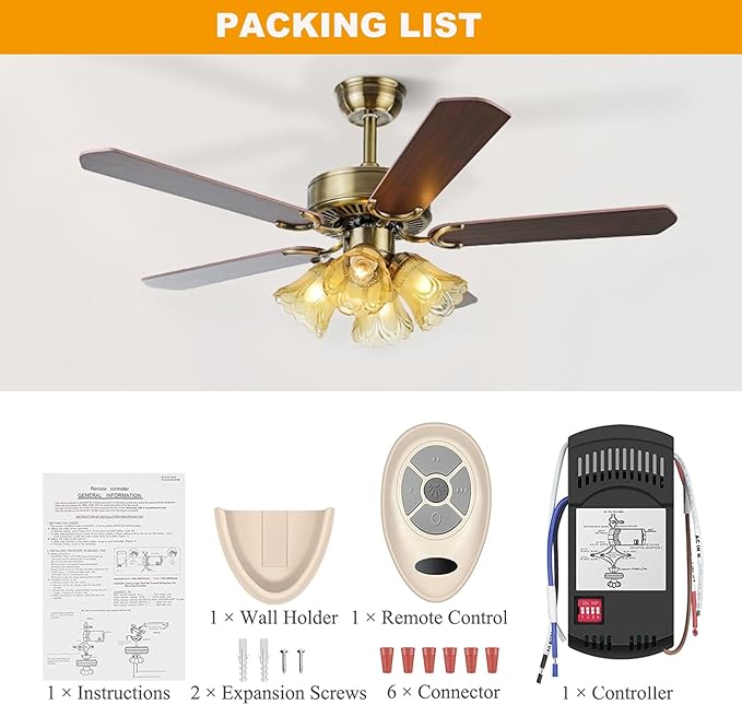 Universal Ceiling Fan Remote Control Kit Replacement for Hunter Allen+Roth Kichler -FAN35T KUJCE9603 L3HFAN35T1 CHQ7202T CHQ7202T1 L3HFAN35T2 FAN53T Kit