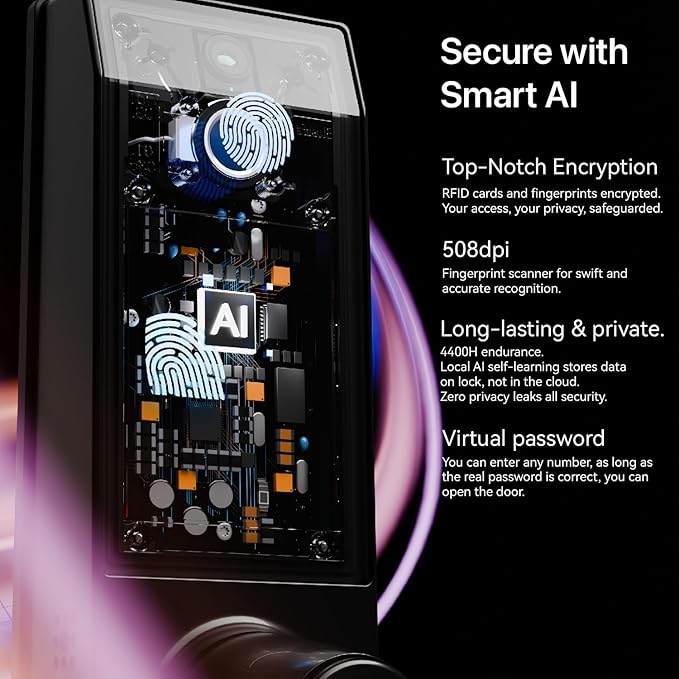 Smart Lock Ring Doorbell Fingerprint Deadbolt for Homeowners or Parents Door Lock with Camera and Door Handle for Renters, Keyless Entry Door Lock for Front Door (Contour V Blacks+)