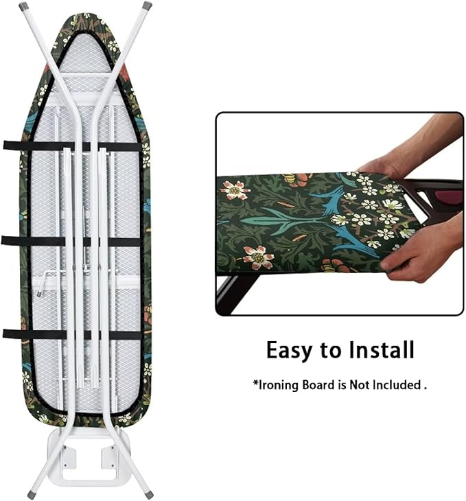 ZCFYGDX William Morris Ironing Board Cover Nylon Buckle Fastening Easy to Install Iron Decor Covers Standard with Elastic Edge Scorch Resistant Protective Covers for Iron Board 15x54 Vintage Print