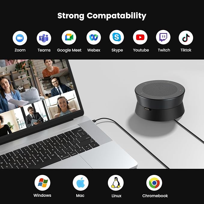 Nearity A21S Zoom Certified Conference Speaker and Microphone, Speakerphone w/8 Mics, 16ft Voice Pickup, AI 2.0 Noise Cancelling, USB Speakermic with Daisy Chain, Works with Microsoft/Teams/Google Mee