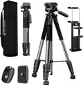 K&F CONCEPT Camera Tripod, 75" Lightweight Portable Travel Outdoor DSLR Tripods for Camera Phone Video Recording Tripod Stand, Cellphone Clip for Smartphone Live Streaming Vlog, Dark Grey