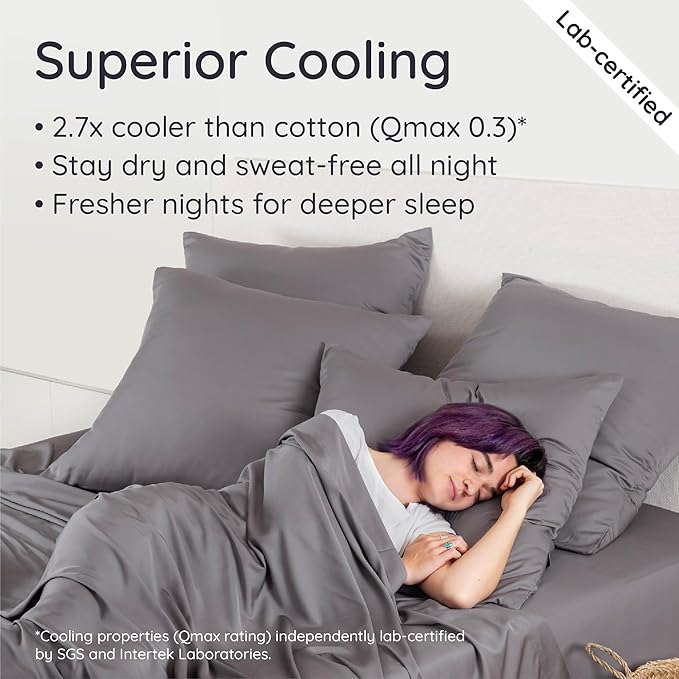 Bambaw 100% Viscose Derived from Bamboo Sheets King Size Set – 6pcs Deep Pocket King Sheets Cooling, Fits Up to 16'' with Elastic Corner Straps, Super Soft Bedding Set (Dark Gray)