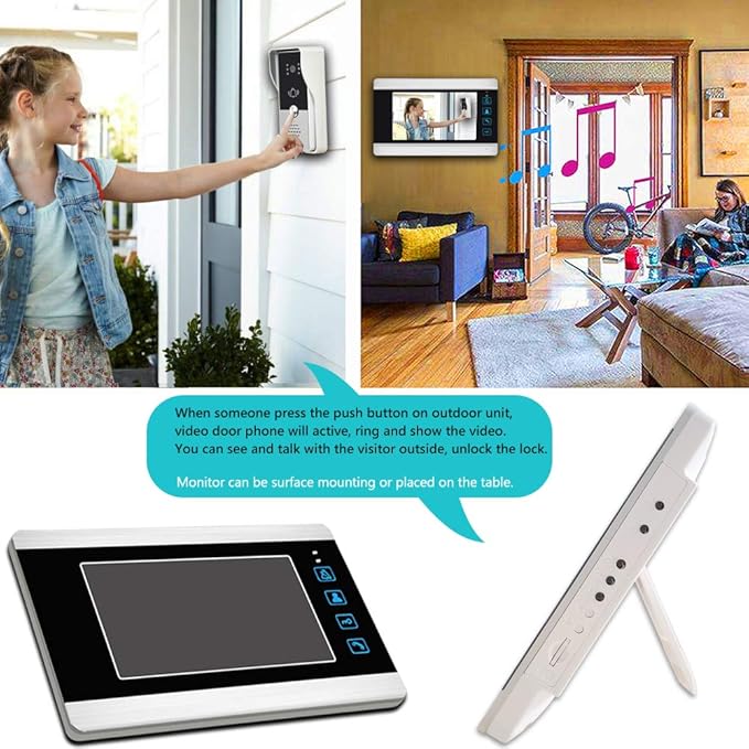 AMOCAM Video Doorbell Intercom System, 7 Inches Alloy Panel Monitor HD Camera Wired Video Door Phone Kits, Support Unlock, Monitoring, Dual-Way Intercom Indoor Outdoor for Villa Office Apartment