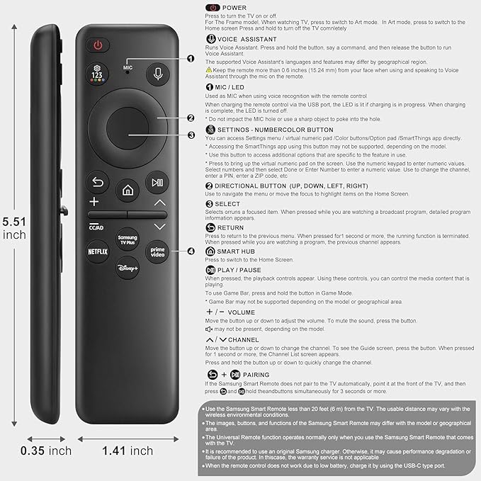Voice Remote Replacement Control Compatible with Samsung Smart TV for 2019-2025 Crystal UHD QLED Frame NEO Models (BN59-1432A)