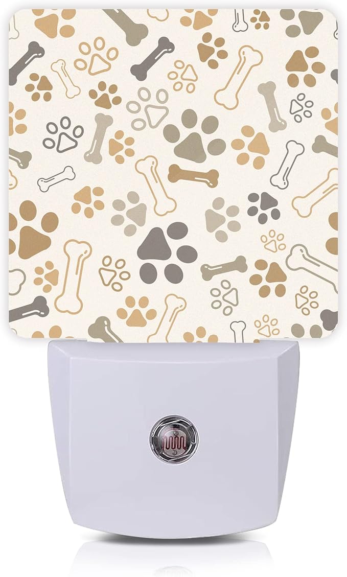 Smoaffly Dog Cat Paw Print Bones Night Light Plug-in LED Nightlights Auto Sensor Night Lamp Dusk-to-Dawn Lamp Home Decor for Nursery Children Girls Boys