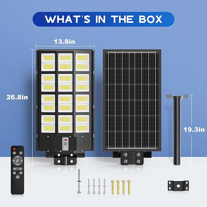 Solar Lights Outdoor Waterproof, 8000W Solar Street Light with Motion Sensor, 7000K Dusk to Dawn Security Flood Lights IP66, Commercial Outdoor Lighting for Parking Lot, Yard, Driveway, Farm(2 Pack)