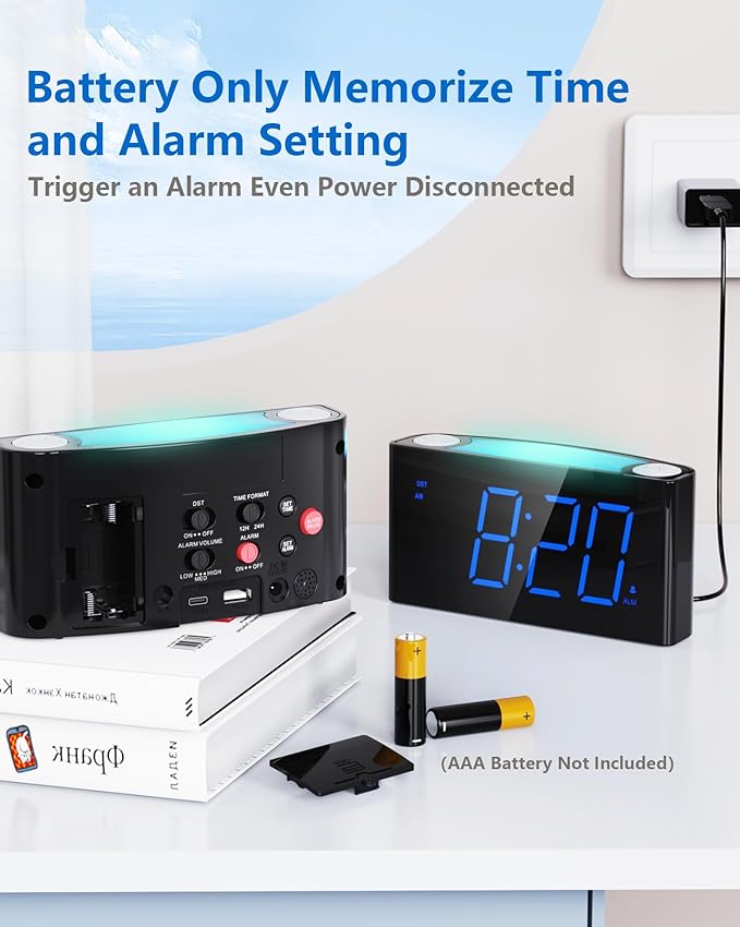 Digital Alarm Clock for Bedroom - 7 Color Night Light, USB and Type-C Charger,7.5" Large Number Screen & Dimmer,12/24H,Battery Backup,Easy Loud Electric Alarm Clock for Heavy Sleeper,Boy&Girl Kid Teen