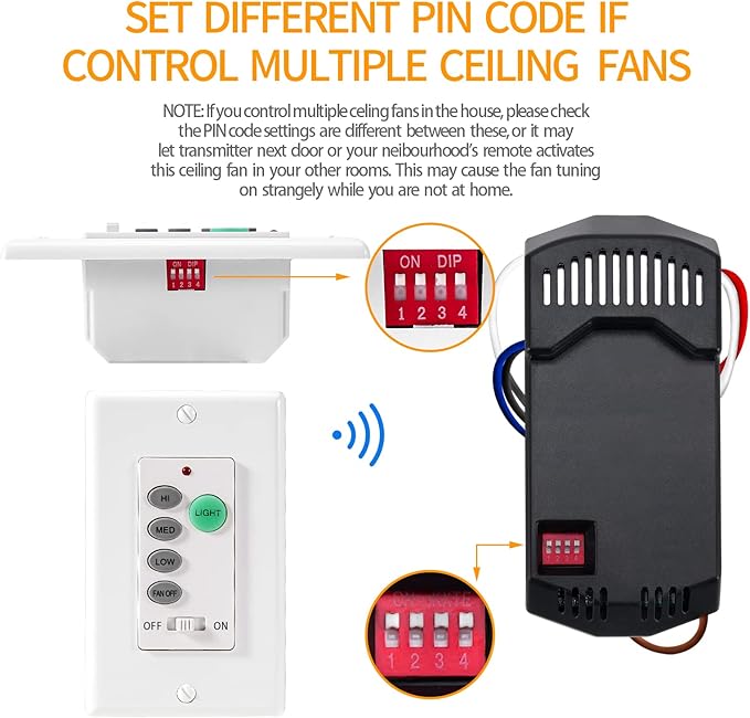 Humpptom Universal Ceiling Fan Remote Control, Ceiling Fan Wall Switch UC9050T, UC9050T Ceiling Fan Wall Remote Control Compatible with Hampton Bay Harbor Breeze Hunter