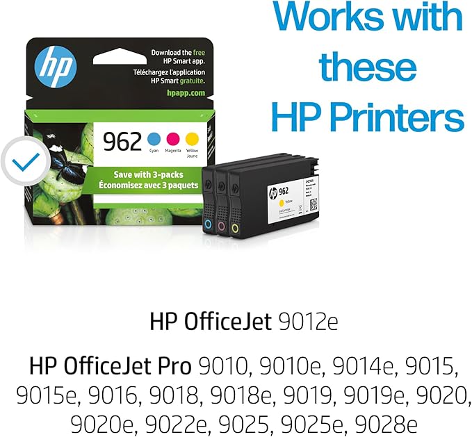 HP 962 Cyan, Magenta, Yellow Ink Cartridges | Works with OfficeJet 9010, 9020 | Eligible for Instant Ink | 3YP00AN